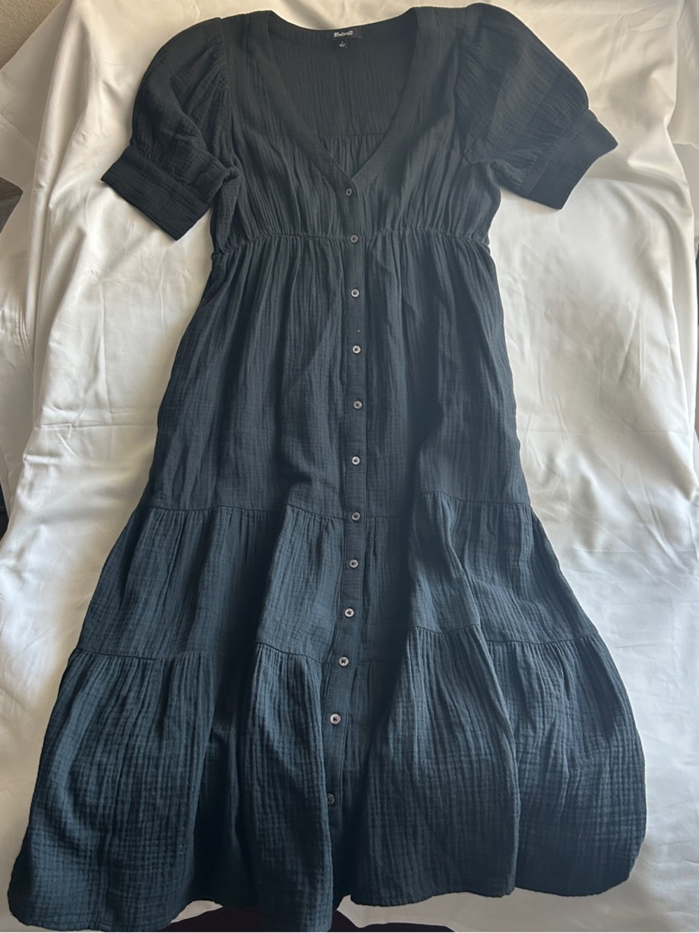 Madewell Black Button-Front Tiered Midi Dress - Brand: blank